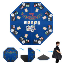 120 cm faltbare Pokertischplatte für 8 Spieler mit Tragetasche und Getränkehaltern – Blau