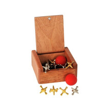Jacks de metal antiguos de WE Games en una caja de madera