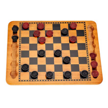 WE Games Set van een massief houten rood-zwart dambordspel met groeven voor de stukken, 36 cm.