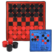 Win SPORTS 3 in 1 Reuzen Damspelset Super Tic Tac Toe Inclusief Omkeerbaar Tapijt met 24 Dammen Binnen en