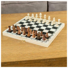 3 in 1 puinen lautapelisetti Compendium Matkapelit Shakki Luonnokset Backgammon