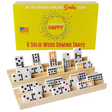 Plateaux de domino en bois - 8 supports de domino en bois massif avec 3 rangées inclinées pour une visibilité