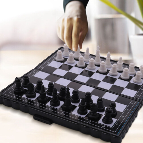 Tabuleiro de xadrez portátil dobrável de plástico de 5x5 polegadas com jogo de xadrez magnético, mini 2