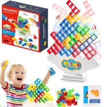 64 peças Tetra Tower Balance Game, brinquedo de construção de equilíbrio de torre, brinquedo interativo