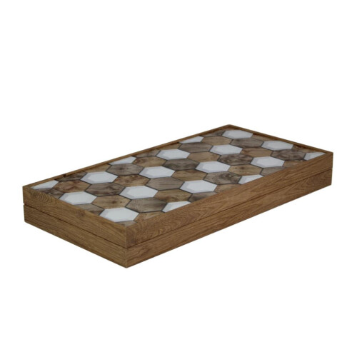 Backgammon-Set aus Holz mit Wabendesign, 19 Zoll