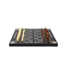 Set di scacchi e backgammon in legno con motivo a perle da 19 pollici