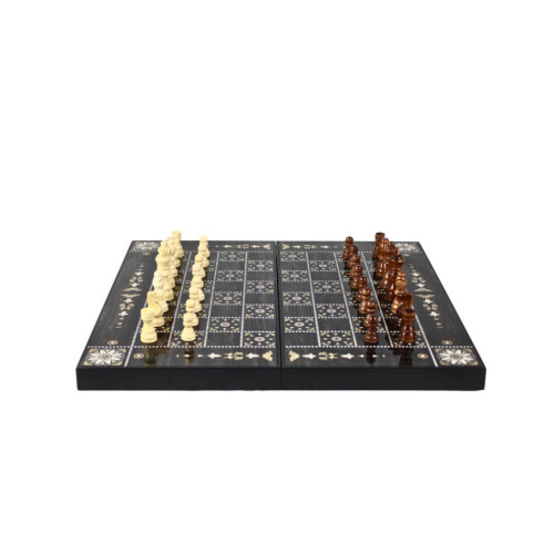 Schach- und Backgammon-Set im Perlendesign aus Holz, 48,3 cm
