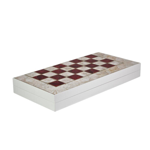 Conjunto de gamão com design de mármore vermelho de madeira de 19 polegadas