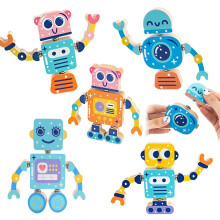 Houten bouwpakket met kliksysteem, robotbouwset voor kinderen, STEM-bouwstenen, demontabel, 28 stuks