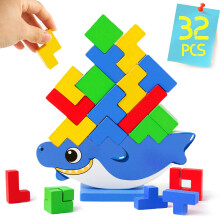 Houten Tetra Tower spel 32 stuks Houten stapelspeelgoed Balance Tower spel Bouwstenen Speelgoed voor 1 speler