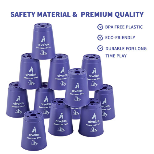 Aivalas 12PCS Stacking Cups Game  Plastic Quick Stacks Cups Set with Durable Carry Bag  Gift Idea for Competitive 2