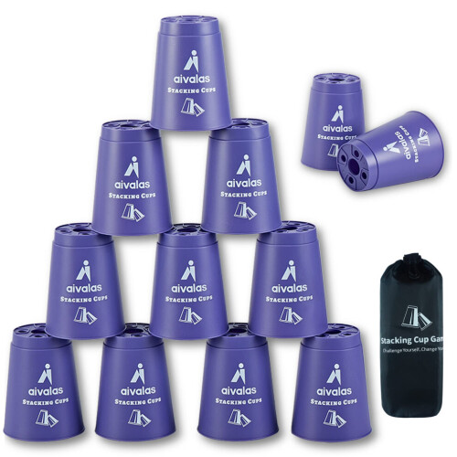Aivalas 12PCS Stacking Cups Game  Plastic Quick Stacks Cups Set with Durable Carry Bag  Gift Idea for Competitive