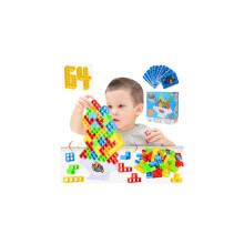 Blocos de equilíbrio Tetra Tower de 64 peças - Jogo de ataque empilhado, brinquedo educativo para crianças