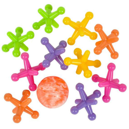 Jogo ArtCreativity Large Neon Jacks, 3 conjuntos, cada conjunto com 10 macacos de plástico e 1 bola