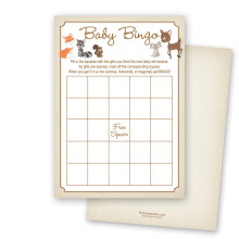 Cartões de bingo para chá de bebê com animais da floresta de 24 centavos MyExpression.com
