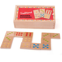 Domino tradizionali in legno per bambini Bigjigs Toys - 28 domino per bambini con scatola portaoggetti, in legno