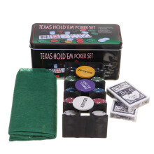 Novo conjunto profissional de pôquer Teexas Hold'em com 200 peças, disponível em caixa de lata