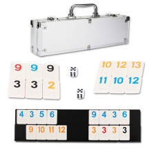 NOLIE 106 Tiles Rummy Cube Game Set con custodia in alluminio e 4 vassoi antiscivolo resistenti per 2-4 giocatori