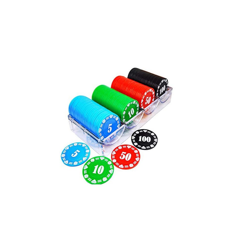 Jetons de poker en plastique, lot de 100 jetons avec boîte de rangement, jetons de style casino imprimés, pour