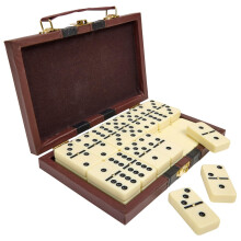 Set Domino Playbees Jumbo Double Six - 28 tessere bianche spesse - Scatola in legno e similpelle sofisticata -