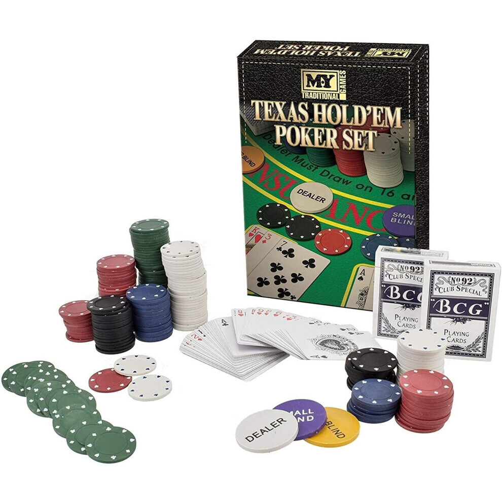 Ensemble de jeux de poker et de blackjack comprenant des jetons de poker, un jeu de cartes et un tapis