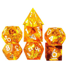 Conjunto poliédrico de 7 peças, feito à mão, com bordas afiadas, para jogos de mesa, laranja brilhante