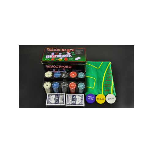 Conjunto de fichas de pôquer portátil com caixa de aço e duas cartas