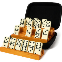 Set di domino Queensell per adulti con 4 rastrelliere per domino - Set doppio da 6 domino con supporto per domino