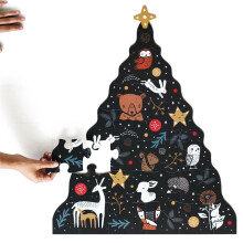 Rompecabezas de árbol de Navidad de 24 piezas grandes con animales de invierno, decoración tradicional, actividades
