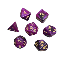 Conjunto de dados DND marmorizados roxos reais, conjunto de dados de 7 peças, dados para jogos de roleta