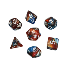 Conjunto de dados DND marmorizados em marrom rústico e azul royal, conjunto de 7 peças, dados para jogos