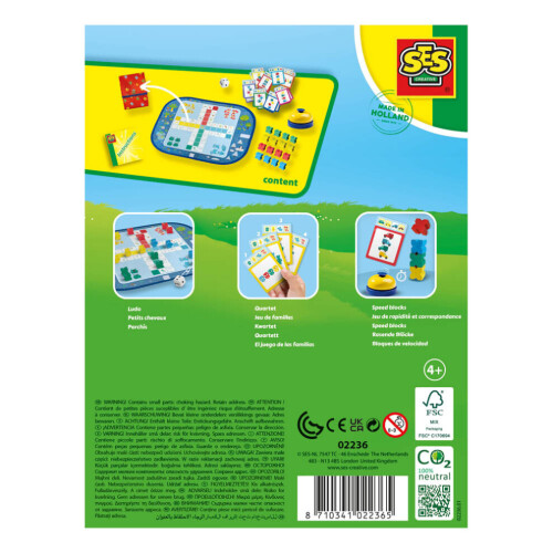SES CREATIVE Wrap&Go Giochi da viaggio (Ludo, Quartetto e Speed Blocks) - 02236 2