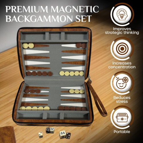 RENO Backgammon-Set, magnetisch, elegante Backgammon-Sets aus Leder – Backgammon-Set für Erwachsene und Kinder 1