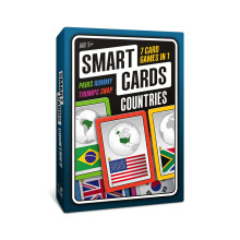 SMART CARDS Paesi e bandiere, ottimo regalo, regalo di Natale, gioco da viaggio, 7 giochi in 1, coppie, schiocco,