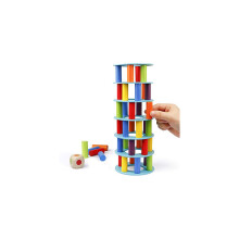 Jogo de torre inclinada de madeira Coogam - Torre de empilhamento de madeira com bloco de queda, brinquedo