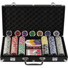 Display4top Conjunto de 300 fichas de pôquer Texas Hold'em com caixa de alumínio, 2 baralhos, dealer,