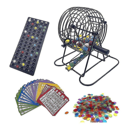 Conjunto de bingo de luxo com gaiola de bingo de 6 polegadas, tabuleiro de bingo master, 75 bolas coloridas,