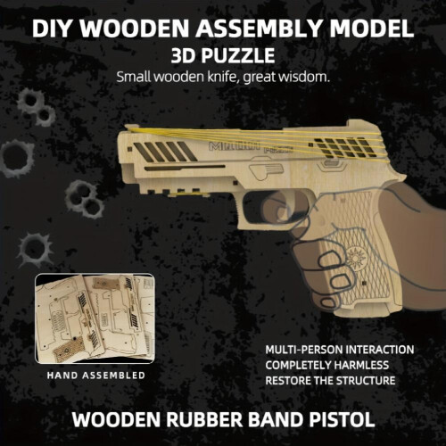Pistolet à élastique en bois 3D à assembler soi-même, modèle de jouet, facile à assembler, simulation, jeu, arme, 1