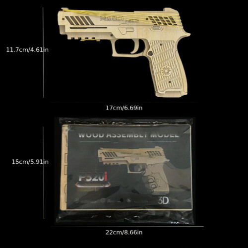Pistolet à élastique en bois 3D à assembler soi-même, modèle de jouet, facile à assembler, simulation, jeu, arme, 2