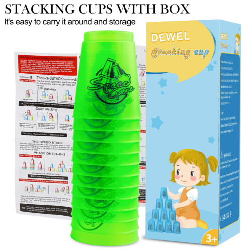 DEWEL Stacking Cup Game with 15 Stack Ways  12pcs Cup Stacking Set  Sport Stacking Cups BPA-Free Material  Classic 1