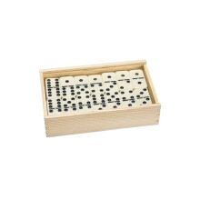 Hey Play M370005 Double Six Domino's met houten koffer, zwart-wit - set van 55