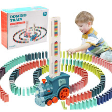 Domino trein speelgoedset met 120 stuks dominostenen, automatische domino legtrein met geluid, kinderen bouwen