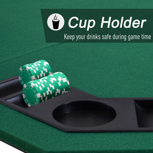 Mesa de pôquer dobrável HOMCOM de 1,2 m/48 polegadas para 8 jogadores, bandejas para fichas de blackjack 2