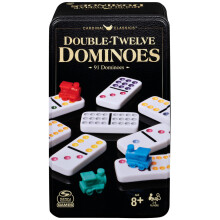 Double Twelve Domino-set in opbergblik, voor gezinnen en kinderen vanaf 8 jaar