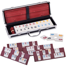 Doublefan Rummy 106 Tessere Grande Rummy con 4 Robusti Supporti e Istruzioni Tessere Rummy con Custodia in Alluminio