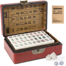 Mini set di Mahjong cinese Dyna-Living, struttura solida e facile da leggere, 144 tessere Mahjong, 2 dadi e pelle.