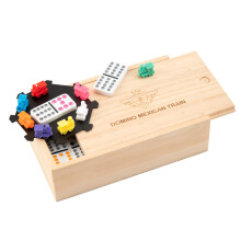 Engelhart - 250127 - Mexicaanse Trein Domino Set D9 - Premium Kwaliteit - 55 Dikke 9mm Domino's + 8 Kleurrijke