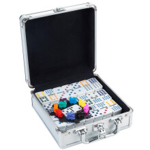 Engelhart - 250160 - Mexicaanse Trein Domino Set D12 - Metalen Koffer + Accessoires - Complete Set - 91 Domino's