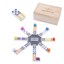 Engelhart - 250170 - Mexicaanse Trein Domino Set D12 - Houten Kist - 91 Kleurrijke 9mm Dominostenen + 8 Kleurrijke