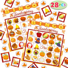 JOYIN - Tarjetas de bingo de Acción de Gracias para 28 jugadores (5x5) para niños, actividades familiares, fiestas,